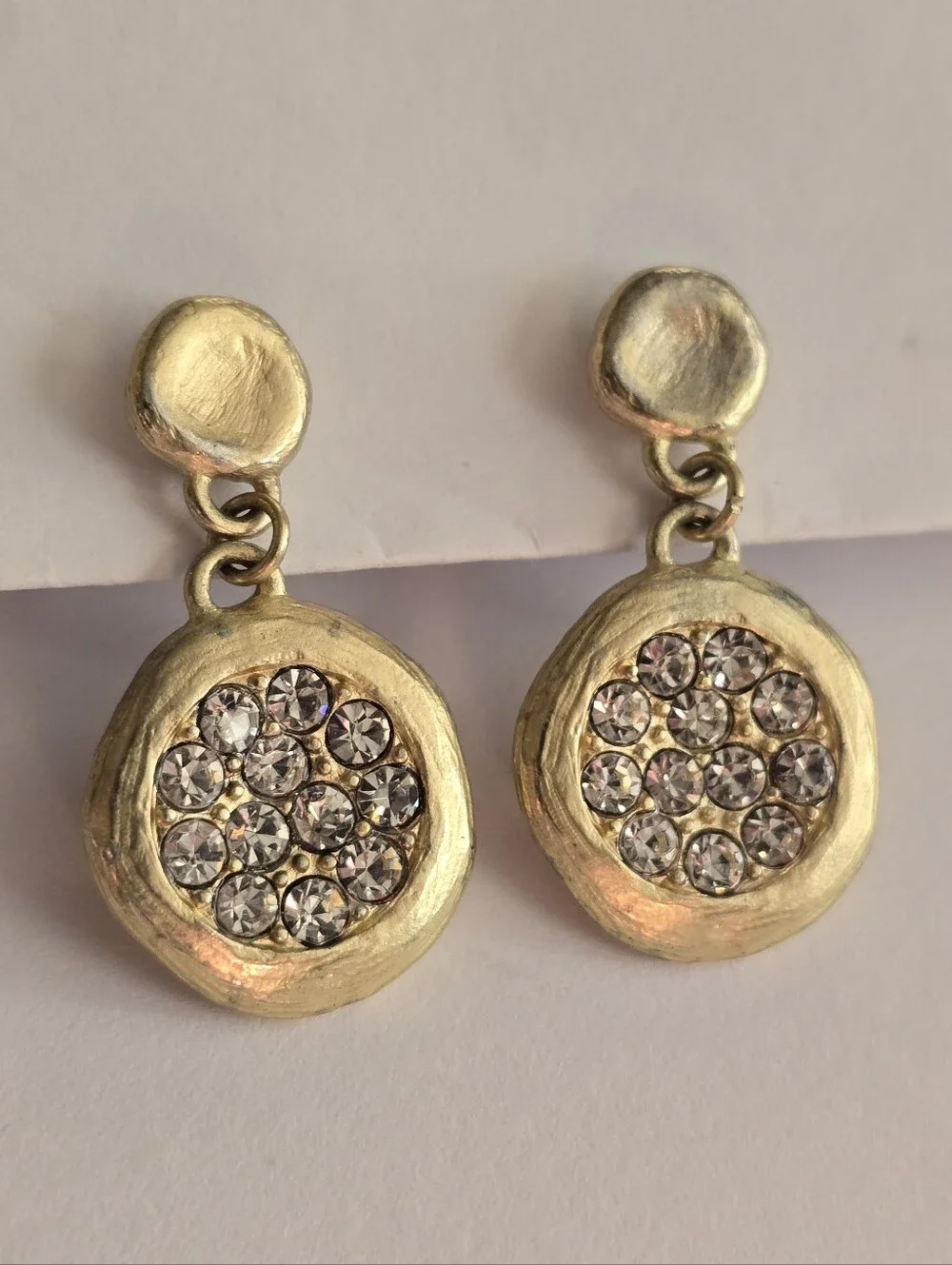 Earrings gold tone pave clear rhinestones